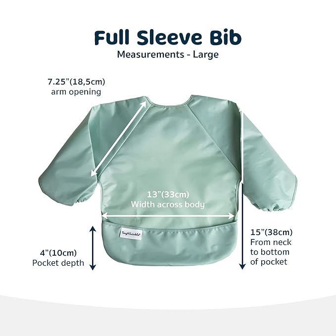 Tiny Twinkle Long Sleeve Bib for Babies & Toddlers – 2 Pack Waterproof Smock Bibs for Eating – Machine Washable & Mess-Proof, Baby Feeding Essential & Shower Must-Have (Sage Charcoal,2-4Y)