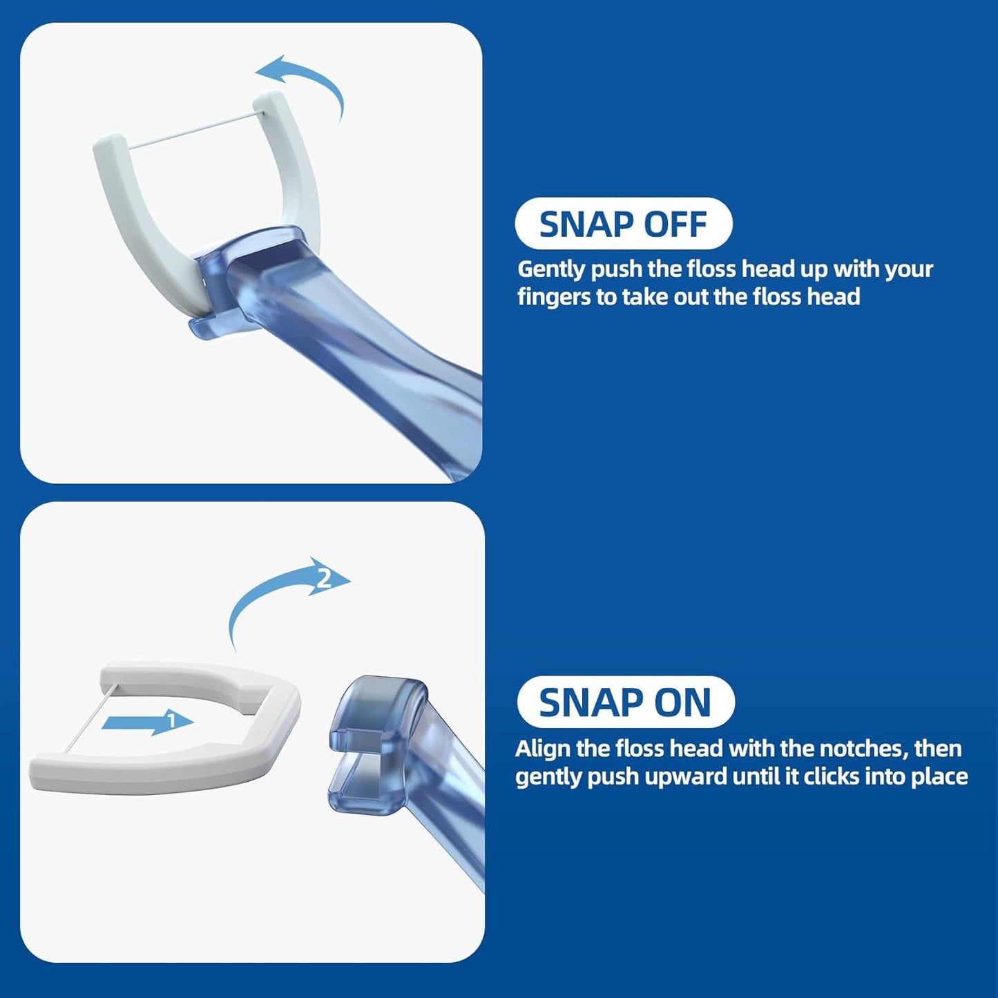 RAZOKO Dental Flosser Kit, Extra Strong Shred-Resistant Floss, for Hard-to-Reach Areas, PTFE & PFAS Free, 2 Handles + 240 Refill Heads