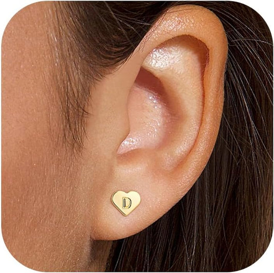 Heart Initial Earrings for Girls Kids Women - 18K Gold Filled Heart A-Z Initial Letter Earrings Teen Girls Gifts Trendy Stuff Birthday Gift for 5 6 7 8 9 10 Year Old Girl Gifts