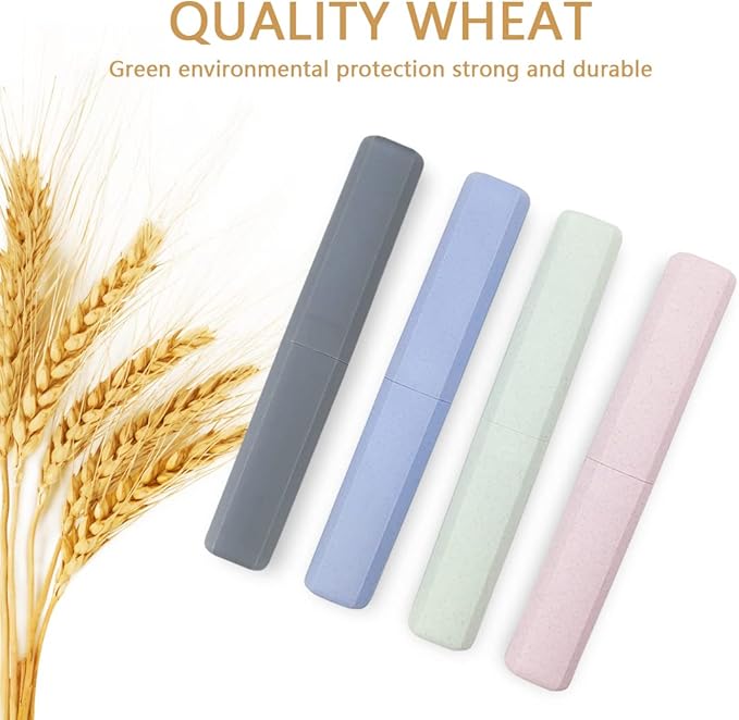Mulbozy Travel Toothbrush Case, Portable Toothbrush Protector Cover, Breathable Wheat Straw Toothbrush Holder for Traveling, Camping, Business, Home, School, Gym, and More - 4 Packs