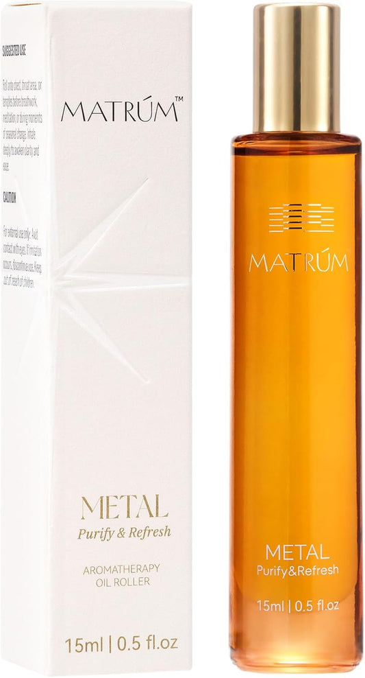 MATRUM Breathe Essential Oil Roll On, 100% Pure Fresh Mint Citrus Aromatherapy Blend Oil for Clear Breathing & Uplifting, Headache Relief, Calm & Focus, Metal Roller, 0.5 Fl Oz