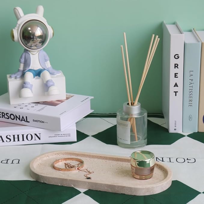 Natural Marble Tray, Oval Vanity Decorative Tray for Bathroom Counter, Countertop Stone Organizer, Catchall Tray for Kitchen, Perfume, Candles, Jewelry Dish Decorative Tray