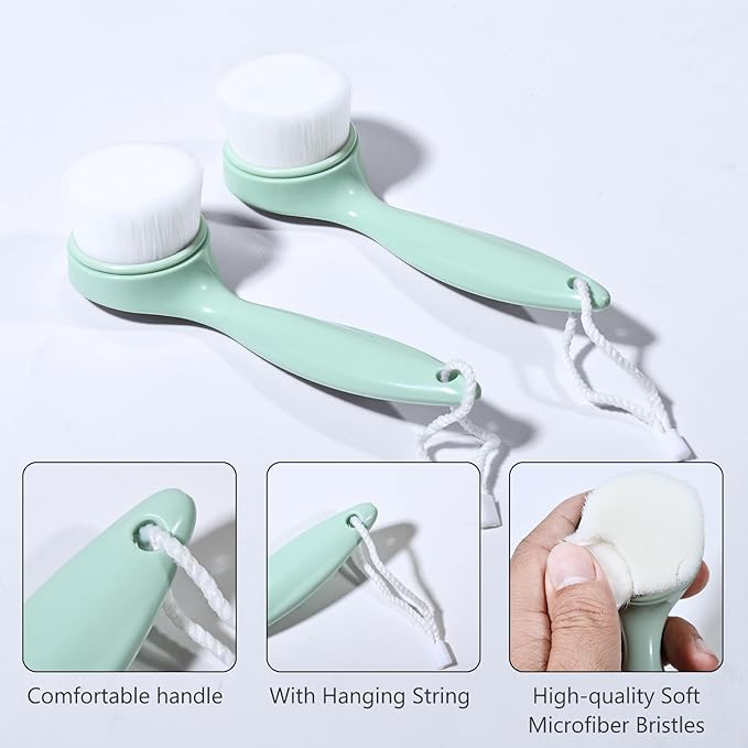 2 Pack Soft Bristle Facial Cleansing Brush for Deep Pore Cleaning, Face Exfoliating Scrub Brush for Face Cleansing Skincare Massaging,Green