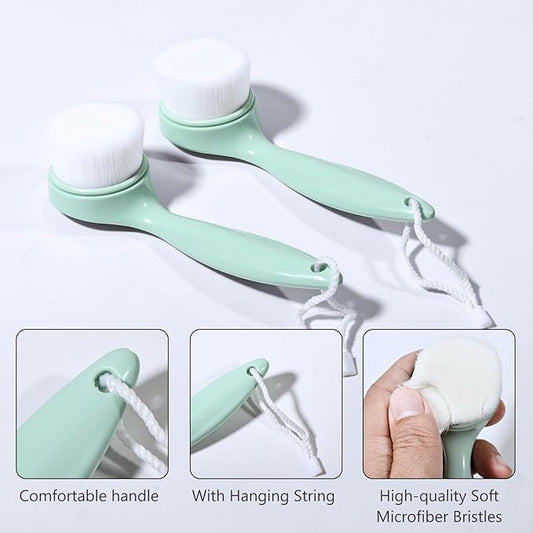 2 Pack Soft Bristle Facial Cleansing Brush for Deep Pore Cleaning, Face Exfoliating Scrub Brush for Face Cleansing Skincare Massaging,Green
