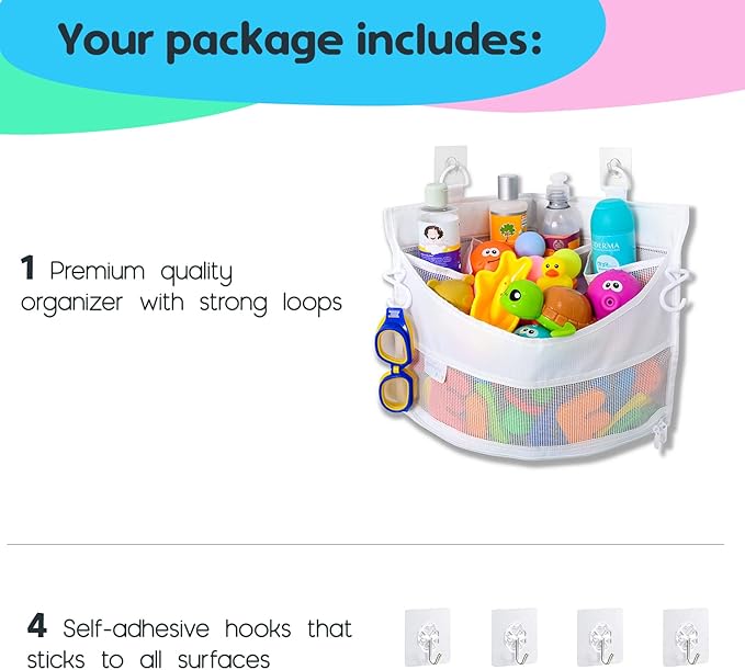 Comfylife Mesh Bath Toy Holder Organizer – The Perfect Corner Bathtub Toy Storage & Bathroom or Shower Caddy – This Multi-use Net Bag Makes Baby Bath Toy Storage Easy – For Kids & Toddlers
