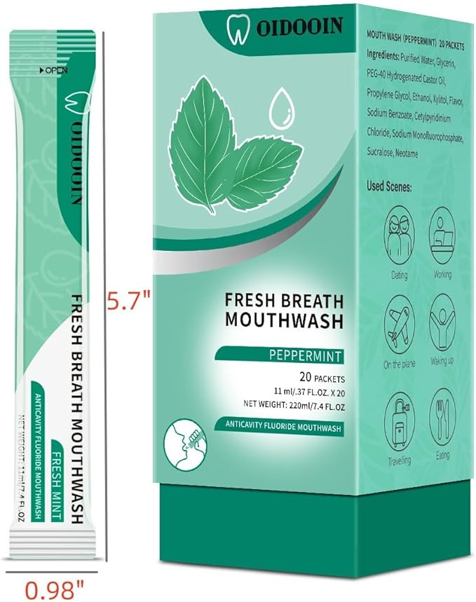 Mouthwash Travel Size Individually Wrapped Fresh Breath Mouthwash Mild Mint Flavor Office Travel Dating Essentials Mouth wash (0.37 Fl OZ(Pack of 20))