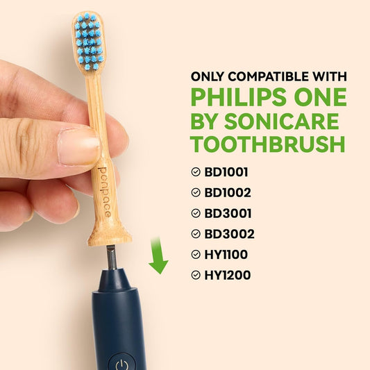 Bamboo Toothbrush Heads Compatible with Philips One by Sonicare, Soft Castor-Oil Bristles, Biodegradable Toothbrush Replacement Heads, Eco-Friendly & Daily Cleaning