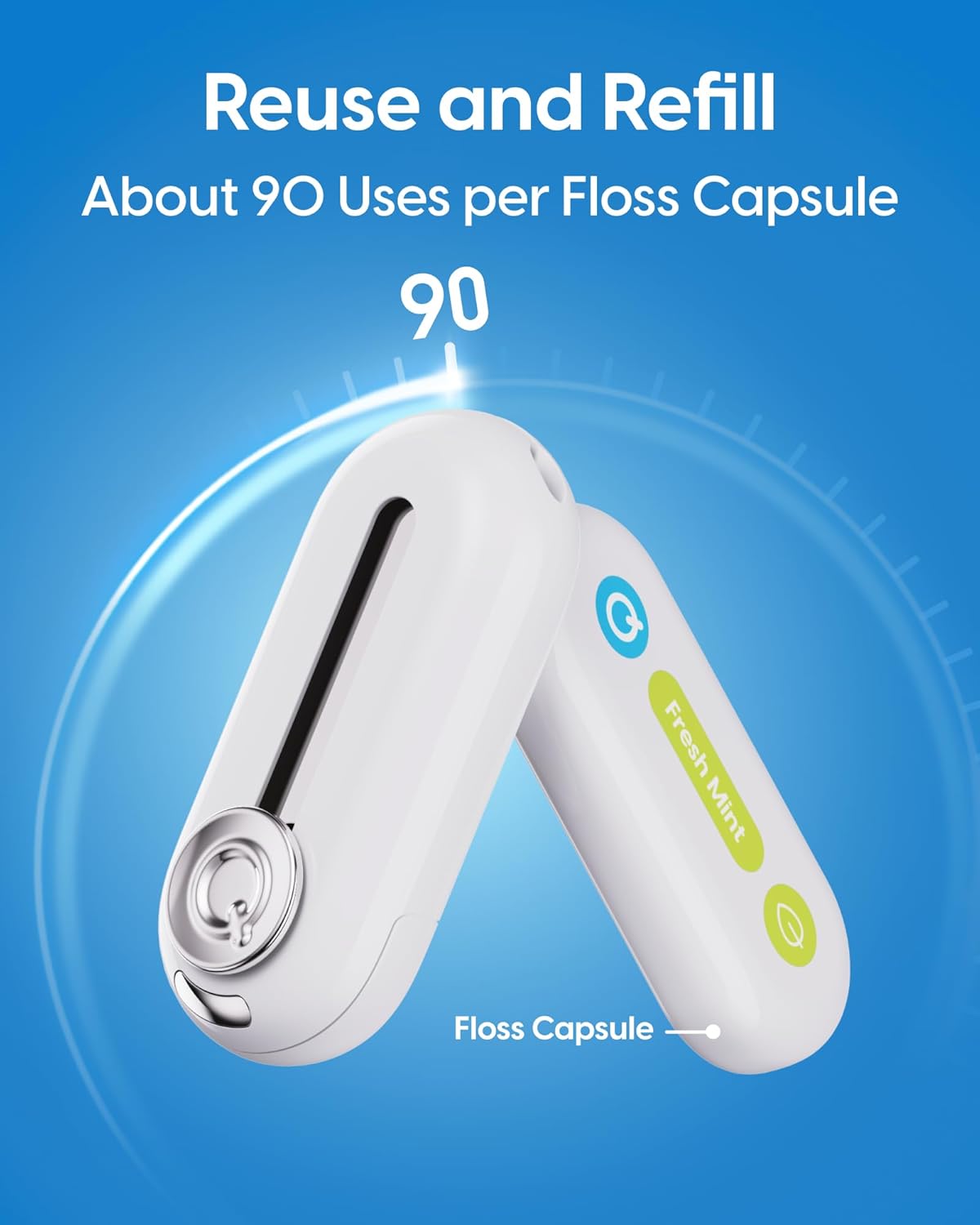 C1S Reusable Flosser Set, Auto-Restringing Flosser with Replaceable Floss Capsule, Multi-Hygiene, Portable Travel Floss, Recyclable Zero Waste, Unflavored (Reef Green)