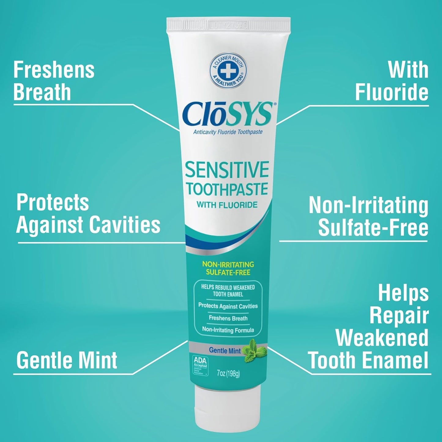 CloSYS Fluoride Toothpaste, 7 Ounce (Pack of 3), Gentle Mint, Whitening, Enamel Protection, Sulfate Free