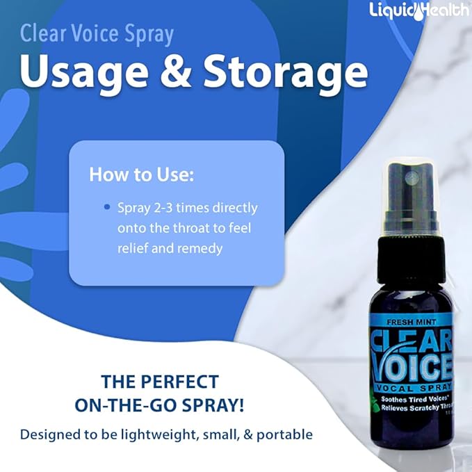 Clear Voice Vocal Throat Spray - Singing Ease & Voice Clarity, Fast Acting Herbal Oral Remedy for Singers, Speakers, Performers - Soothing Dampener, Moisturizer Relief, USA Made (Fresh Mint, 3 Pack)