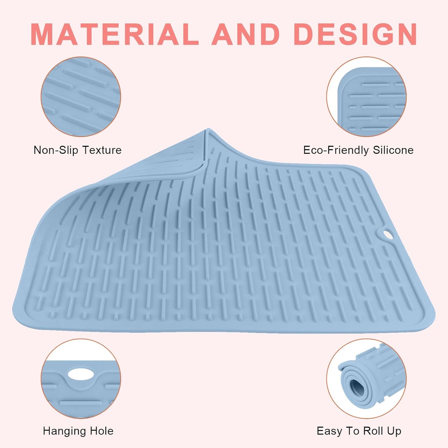 AMIJEAL Oversize Silicone Heat Resistant Mat for Hair Tools, Curling Iron Mat, Hot Tools Holder, Portable Flat Iron Hair Straightener Pad Cover for Travel Vanity Salon(14.2" x 11.0")