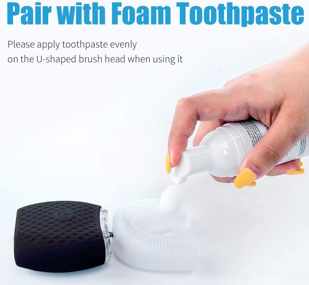 Maybuy Ultrasonic Automatic Toothbrush, Ultrasonic U-Shaped Toothbrushes for Adult, 360° Electric Sonic Tooth Brush with Automatic Timer, Wireless Charging Teethbrush Kit for Travel Or Home (Black)