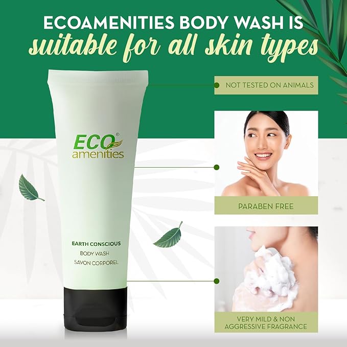 ECO amenities Hotel Body Wash - TSA Approved Travel Shower Gel - Leak-Proof Individual Body Wash - Cruelty-Free Mini Toiletries - 0.75 Fl Oz, Pack of 72, Green Tea