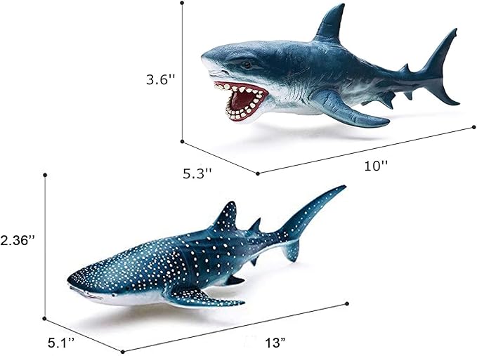 Gemini&Genius Great White Shark and Whale Shark Action Figure Set Soft Rubber Ocean Sea Animal Marine Animal Model Toys for Kids Swimming, Beach, Bath, Role Playing