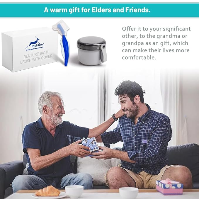 Denture Case with Denture Brush, No Leak Denture Bath Box, Denture Travel Case, Denture Cup with Basket for Soaking Dentures (grey)