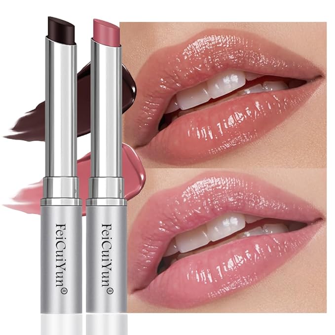 2Pcs Black & Pink Honey Tinted Lip Stain Lip Balm Lip Gloss Lipstick, Sheer Hydrating Lip Stains Tint, Moisturizing Lip Color for All Skin Tones, Nourishing Lip Balm with Natural Black Cherry