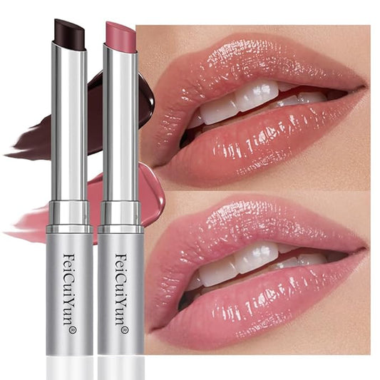 2Pcs Black & Pink Honey Tinted Lip Stain Lip Balm Lip Gloss Lipstick, Sheer Hydrating Lip Stains Tint, Moisturizing Lip Color for All Skin Tones, Nourishing Lip Balm with Natural Black Cherry