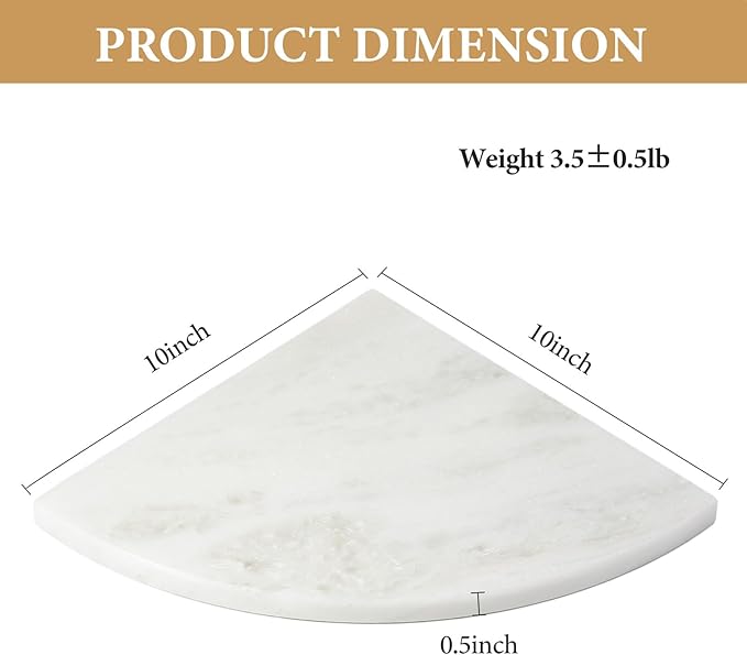 Koville 2 Pcs White Marble Corner Shower Shelves for Bathroom, 10'' Polished Marble Corner Shelves, Wall Mounted Stone Corner Shower Caddy, No Drilling Adhesive Shower Shelf - Namib Fantasy