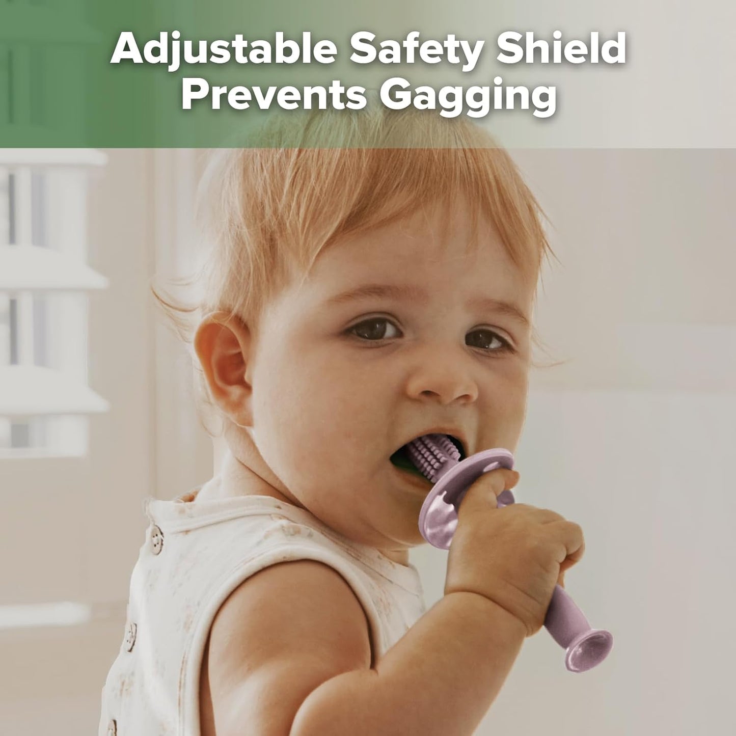 haakaa 360° Baby Toothbrush with Suction Base - Gentle Cleaning for Infant Self-Brushing Training, Sorft Food-Grade Silicone, Baby Teething Relief - Lavender, 1 Count