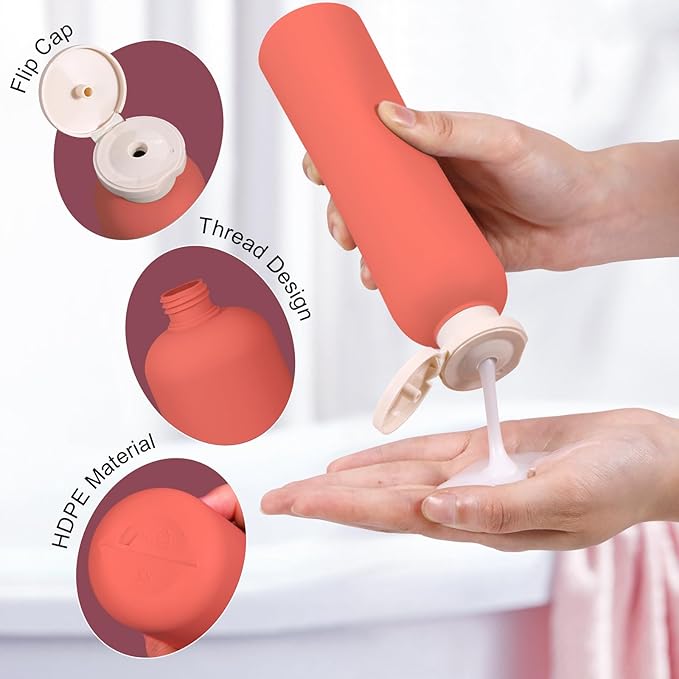 Travel Shampoo Bottle, Empty Plastic Squeeze Bottles 8.8oz with Flip Cap, Lotion Container for Toiletries Travel Size Shampoo and Conditioner