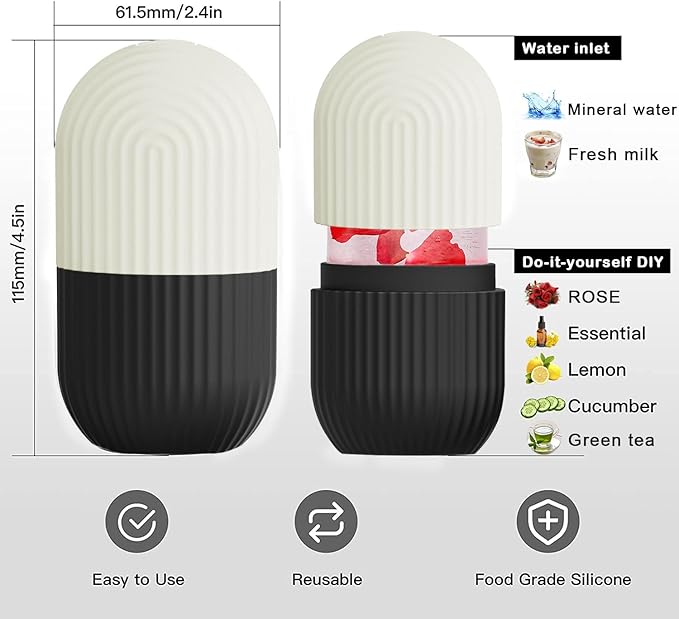 XHJRI Face Roller Massager for Skin Care, Reusable Ice Mold Massage Roller - Cordless, Battery Powered, Black White, Migraine Relief, Rolling Therapy for Whole Body