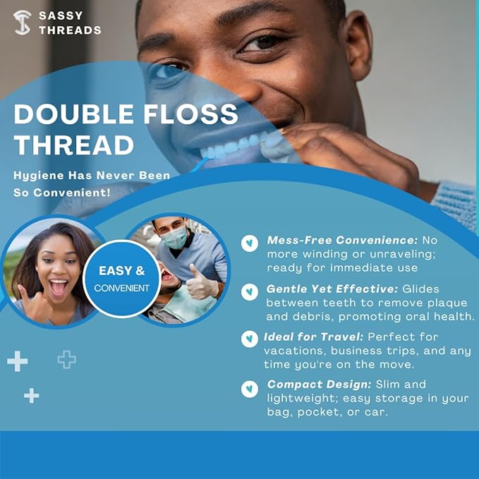 3-in-1 Complete Dental Care Set: Double Thread Floss Picks, Toothpicks, and Tongue Scraper - Your Oral Hygiene Solution with Disposable Floss Sticks for On The Go or Travel (3)
