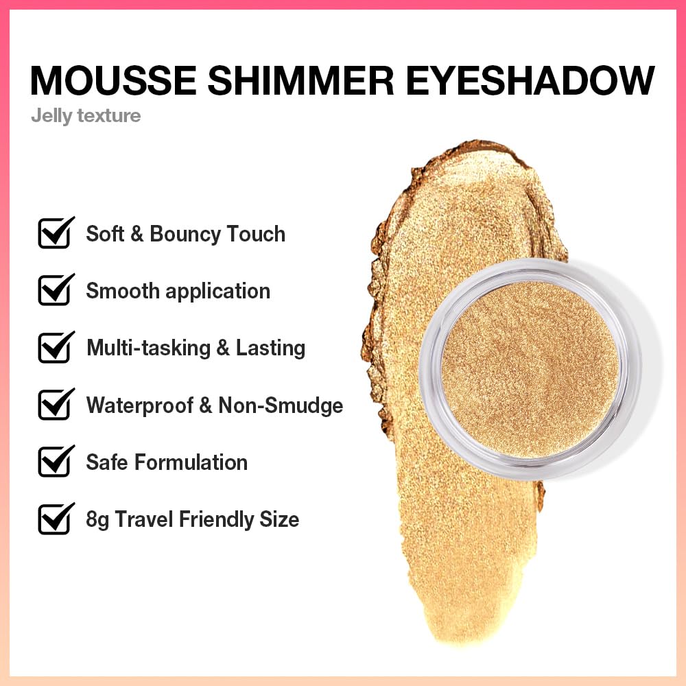 Gold Mousse Single Eyeshadow Palette –Neutral Matte & Shimmer Eyeshadow,Mini Cream Glitter Eye shadow,Long Lasting Highly Pigmented Eye Makeup Compact Travel Siz Eye shadow for Older Women 05#