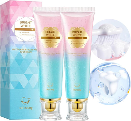 Niacinamide Whitening Toothpaste (Pack of 2) - Cleans Stains and Strengthens Teeth, Reduces Gum Problems, Freshens Breath, Mint Flavored Without Fluoride for Sensitive Teeth