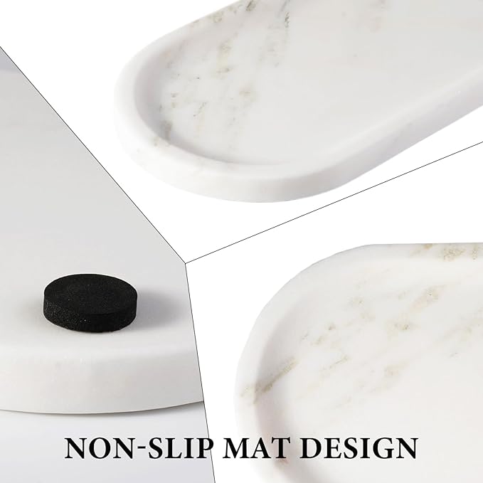 Koville Natural Marble Tray for Bathroom Countertop, Marble Storage Trays for Perfume, Cosmetics, Jewelry, Vanity Tray Stone Trays for Kitchen, Decorative Tray for Dresser Organizer(Calacatta White)