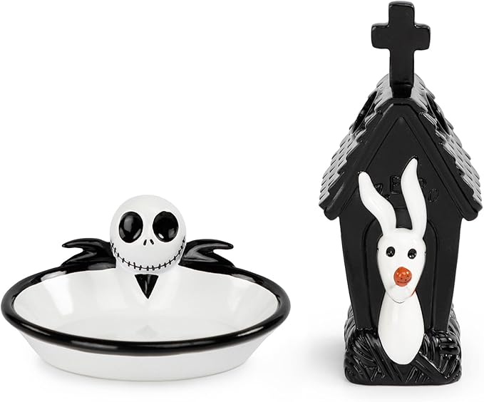 Jay Franco Disney Nightmare Before Christmas Bathroom Accessories - 2 Piece Black & White Resin Bathroom Décor and Storage Set Includes Toothbrush Holder and Soap Dish Set