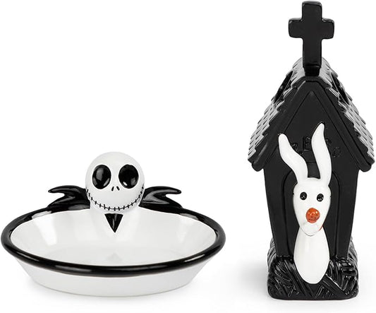 Jay Franco Disney Nightmare Before Christmas Bathroom Accessories - 2 Piece Black & White Resin Bathroom Décor and Storage Set Includes Toothbrush Holder and Soap Dish Set