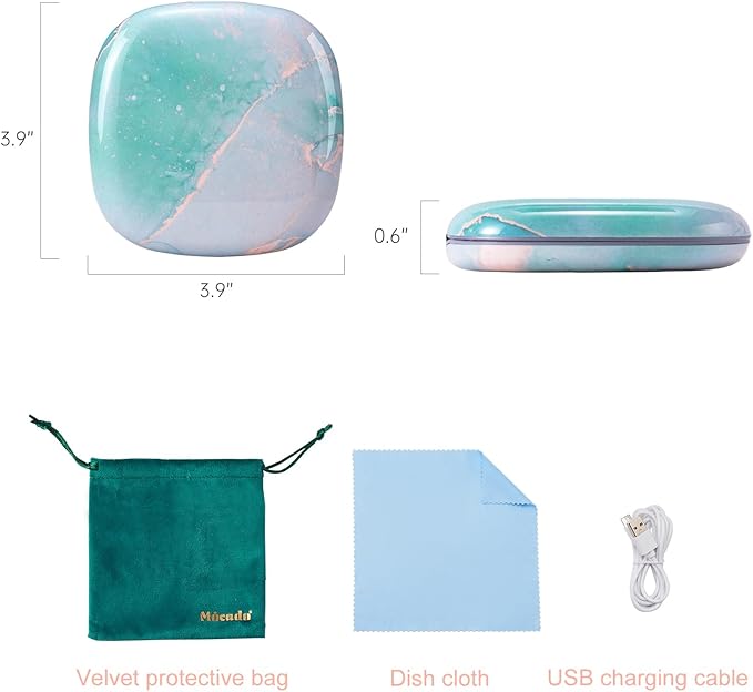 Mocado Compact LED Travel Makeup Mirror - 4 Inches 1X/10X Magnification Travel Mirror with Light Dimmable Double Sides Lighted USB Rechargeable Compact Mirror for Purse,Pocket,Travel(Blue Marble)