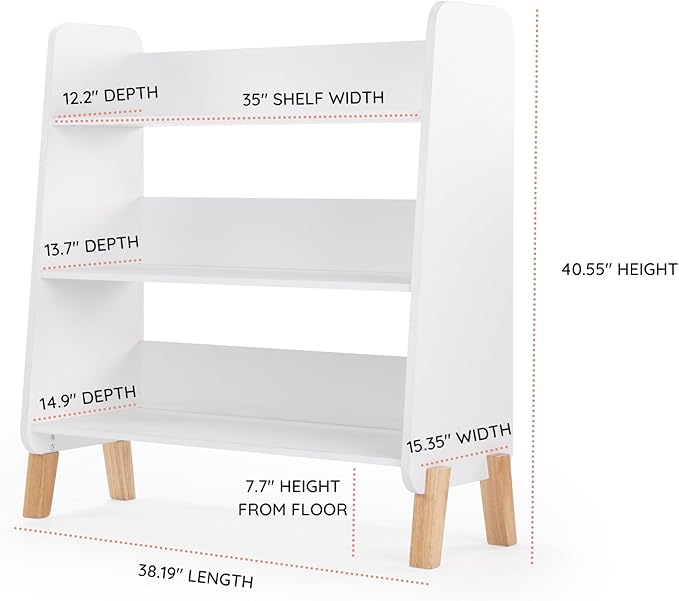 dadada Muse Toddler Bookshelf, 3-Tier 30" Modern Storage Display, White/Natural