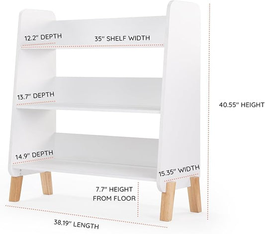 dadada Muse Toddler Bookshelf, 3-Tier 30" Modern Storage Display, White/Natural