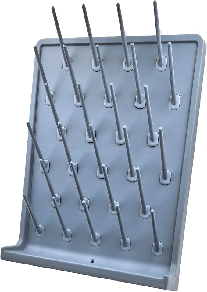 Lab Drying Rack 27 Pegs Laboratory Cabinets Glass Drying Racks Wall-Mount Grey Cleaning Frame for School Laboratory Utensils Hidden Installation