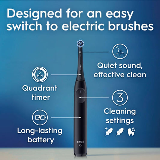 Oral-B iO Simple Clean Rechargeable Electric Powered Toothbrush, Night Black with 1 Gentle Care Brush Head and 1 Black Travel Case - Automatic Pressure Sensor to Protect Gums - 3 Modes - 2 Min Timer