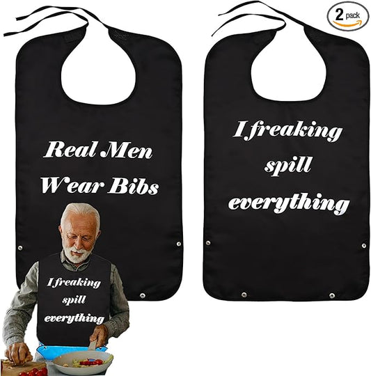 2 Pcs Adult Bibs for Men, Adult Bibs for Elderly Men for Eating, Washable & Reusable Bib for Adults