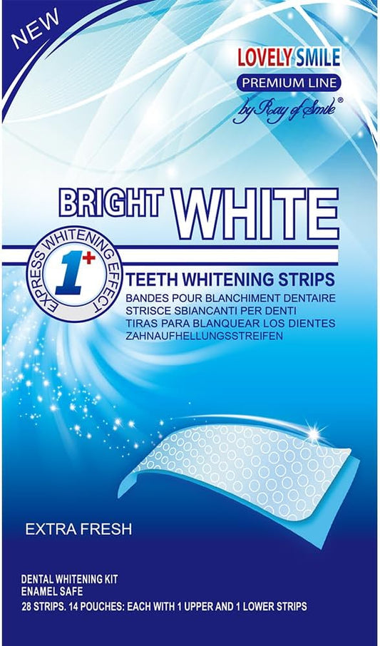 Lovely Smile Premium Line Teeth Whitening Strips - Enamel Safe - White Teeth in 1 Hour - No Slip and No Sensitivity - Dental Whitener Kit by Ray of Smile (28 Strips/Mint)