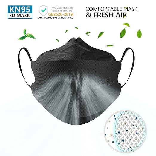 KN95 Face Masks 100 Pack, Breathable Comfortable and Disposable KN95 Mask, Black