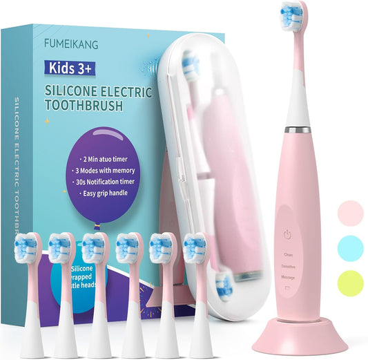 Kids Electric Toothbrushes Sonic Rechargeable Tooth Brush Gifts for Boys and Girls Smart Timer Power Toothbrush - 3 4 5 6 7 8 9 10 11 12 (Pink)