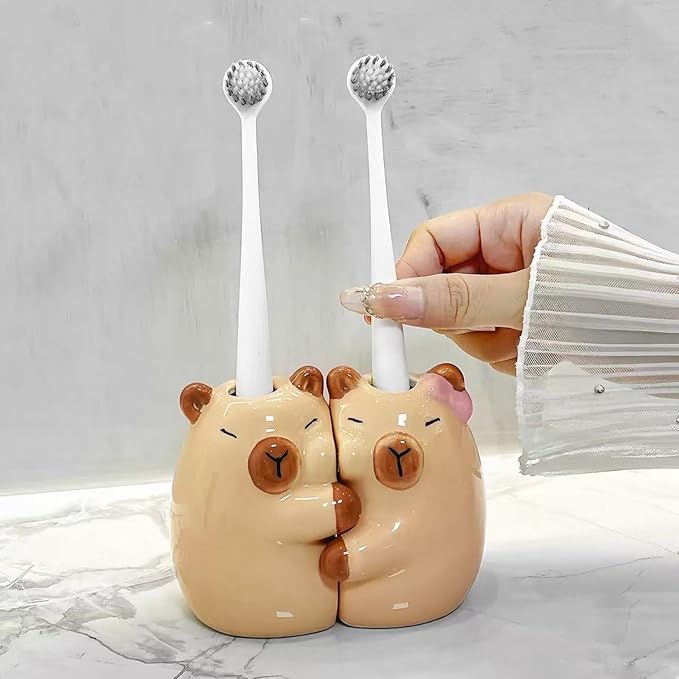 Ceramic Toothbrush Holder for Bathroom, Cute Capybara Shape Tooth Brush Holders for Bathroom Countertop Home Office Table Decor