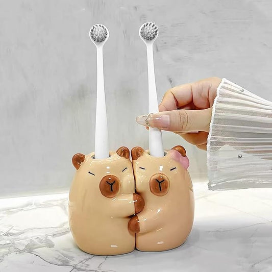 Ceramic Toothbrush Holder for Bathroom, Cute Capybara Shape Tooth Brush Holders for Bathroom Countertop Home Office Table Decor