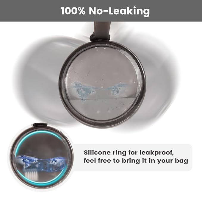 Leak Proof Travel Denture Bath Case for Full Dentures, Denture Cups for Soaking Dentures, Denture Container Cups with Brush for Dentures, Aligner, Retainers, Mouth Guard (Transparent Black)