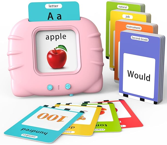Lapare Audible Flash Cards Toys for Toddlers 2 3 4 5 6, Learn ABC Letters, Numbers 0-100,Phrases,Objects, Adjectives, and More Dolch Sight Words, 280 Cards with 560 Words/Phrases (Pink)