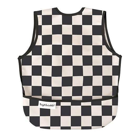 Tiny Twinkle Mess Proof Baby Bib for Boys | Waterproof Toddler Bib for Eating | Baby Apron for Feeding, Machine Washable | Perfect Shower Gift (Black Checkers, 2-4Y)