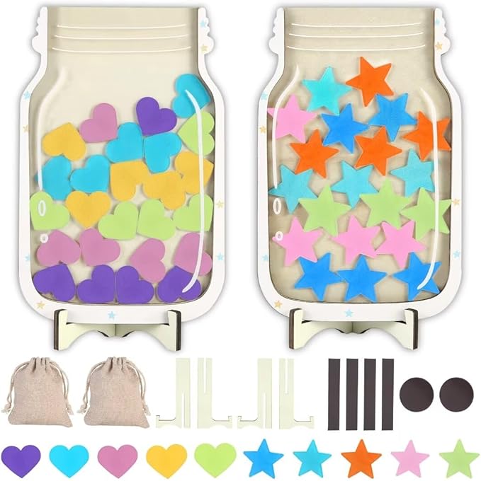 2 Pack Reward Jar for Kids Star and Heart Reward Jar Magnetic Reward Jar for Classroom Toddlers Potty Training Reward Home Kids Incentive Good Home Training for Boys Girls,Star+Heart