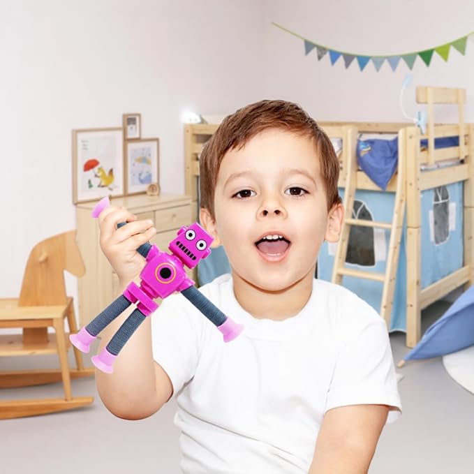 32 PCS Suction Cup Robot Toy,Shape Changing Telescopic Pop Tubes Autism Sensory Toy Kids Girls Boys Toddlers Adult,Funny Robot Action Figure Bendable Fidget Toy Gift Birthday Party Favors Christmas