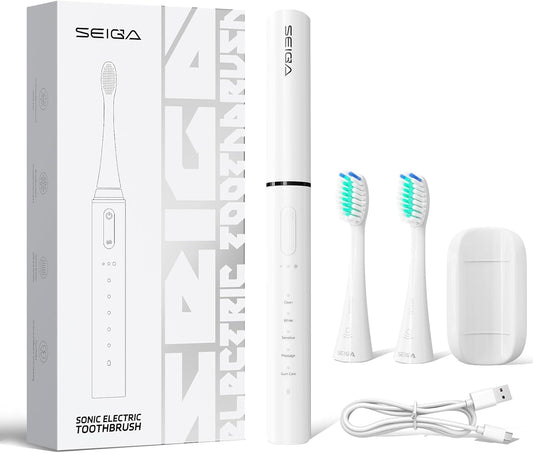 SEIGA Sonic Electric Toothbrush for Adults,5 Cleaning Modes & 3 Intensities,Rechargeable Smart Toothbrush with 2 Brush Heads,Built-in 2 Min Smart Timer,IPX7 Waterproof,One Charge for 60 Days