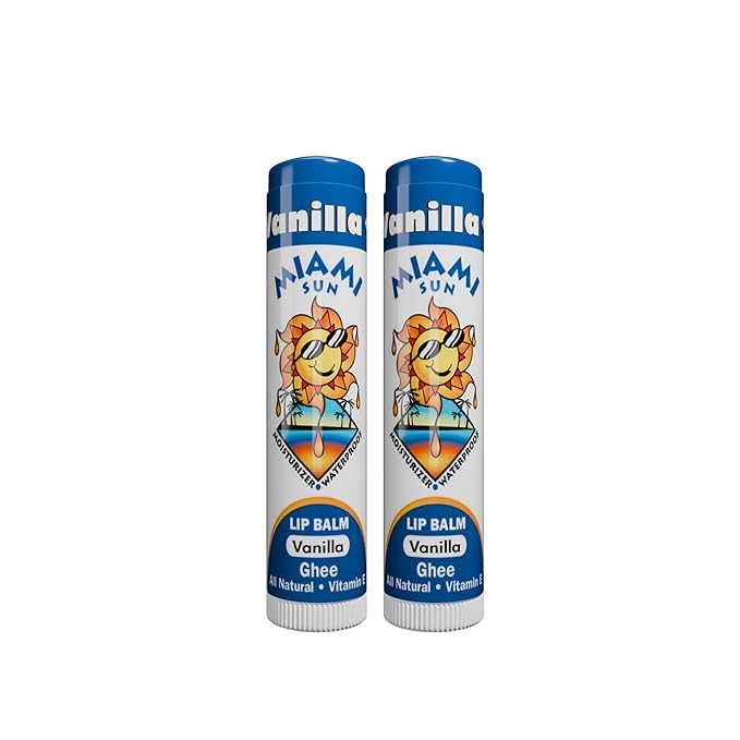 Miami Sun Natural Ghee Lip Balm, Hydrating Lip Treatment with Shea Butter & Beeswax, Organic & Non-Toxic, Best for Dry, Chapped Lips - Moisturizing, Healing, Chemical-Free Lip Repair (2 Pcs, Vanilla)