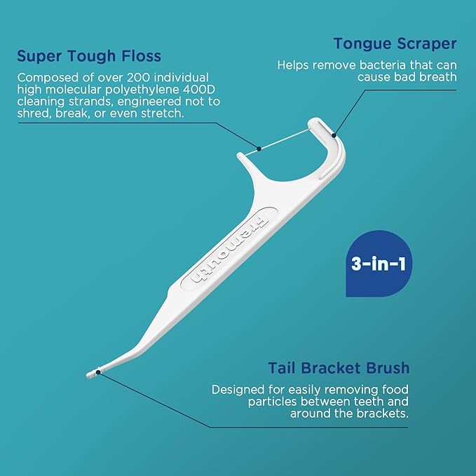 3-in-1 Braces Flossers - Orthodontic Dental Floss Picks, 100 Count (Pack of 1)